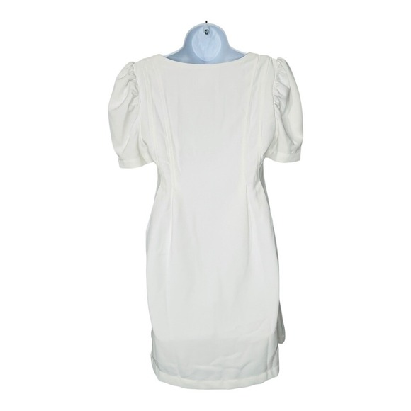 Line & Dot Mini Dress Womens Small White Puff Sleeve Babydoll Tie Front Revolve - Picture 4 of 9